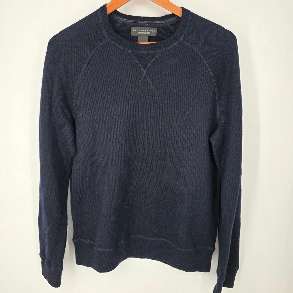 The Mens Store Bloomingdales Navy‎ Blue 100% Merino Wool Textured Sweater Medium